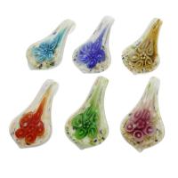 Pendentifs Murano fleur intérieur, chalumeau, sable d'or & fleur intérieure, couleurs mélangées Environ 10mm îte, Vendu par boîte