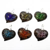 Pendentifs Murano fleur intérieur, chalumeau, coeur, sable d'or & fleur intérieure, couleurs mélangées Environ 7mm îte, Vendu par boîte