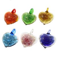 Pendentifs Murano fleur intérieur, chalumeau, coeur, sable d'or & fleur intérieure, couleurs mélangées Environ 8mm îte, Vendu par boîte