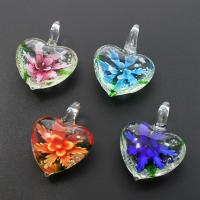 Pendentifs Murano fleur intérieur, chalumeau, coeur, fleur intérieure, couleurs mélangées Environ 7mm îte, Vendu par boîte