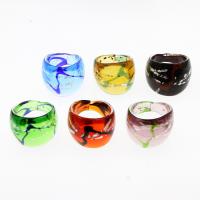 Hoja de plata del anillo de dedo de cristal de Murano, unisexo & lámina de plata, color mixto, 25x22mm, tamaño:9.5, 12PCs/Caja, Vendido por Caja