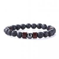 Lava Bead Bracelet, with Wood, Unisex black, 200*8mm 