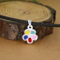 Enamel Sterling Silver Pendants, 990 Sterling Silver, Flower, 14mm, 5mm Approx 3mm 