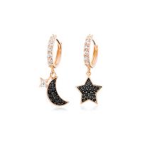 Asymmetric Earrings, Brass, Moon and Star, rose gold color plated, for woman & with rhinestone 24mm 