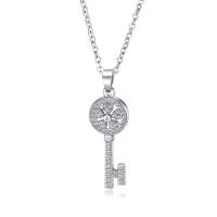 Cubic Zircon Micro Pave Brass Necklace, Key, plated, micro pave cubic zirconia & for woman Approx 15 Inch 