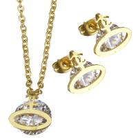 Cubic Zirconia Stainless Steel Jewelry Sets, Stud Earring & necklace, micro pave cubic zirconia & for woman, gold 2mm Approx 17.5 Inch 