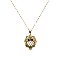 Chaîne en alliage de zinc de fer Collier Pull, avec verre & résine & laiton, avec 5cm chaînes de rallonge, hibou, Plaqué de couleur d'or antique, unisexe & chaîne ovale Environ 23.6 pouce, Vendu par brin