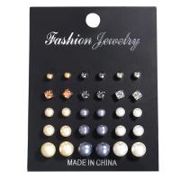 aleación de zinc Stud aretes, chapado, 15 piezas & para mujer, 3.8mm,4.1mm,4.4mm,4.8mm,5.8mm,7.6mm, 15Strandsfilamento/Set, Vendido por Set