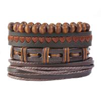 Cáñamo Pulsera, con cuero de imitación & madera, aleación de cinc cierre de presión, unisexo, marrón, longitud:aproximado 6 Inch, Vendido por Sarta