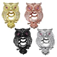 Brass Slide Charm, Owl, plated, micro pave cubic zirconia nickel, lead & cadmium free 