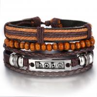 Cuir Set de bracelet, avec bois, trois pièces & pour homme, brun, 40mm, Vendu par PC