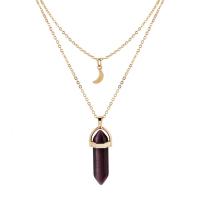 Zinc Alloy Necklace, with Gemstone, gold color plated & oval chain & for woman Approx 17.3 Inch 