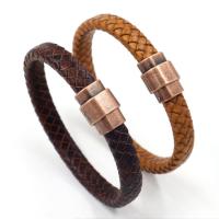 Leder Armband, mit Zinklegierung, Zinklegierung Magnetverschluss, antike Kupferfarbe plattiert, unisex, keine, Länge:ca. 8 ZollInch, verkauft von Strang