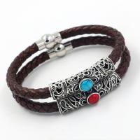 Kunstleder Armband, mit Türkis & Zinklegierung, Zinklegierung Magnetverschluss, silberfarben plattiert, Folk-Stil & unisex & hohl, keine, Länge:ca. 8 ZollInch, verkauft von Strang