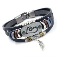 Cuir bracelet, avec pierre gemme, Alliage de zinc fermoir menottes, Placage de couleur argentée, Vintage & pour homme & émail & à fils multiples, plus de couleurs à choisir Environ 8 pouce, Vendu par brin