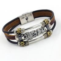 Kunstleder Armband, mit Zinklegierung, Edelstahl Ring-Ring Verschluss, plattiert, unisex & hohl, braun, 12x220mm, Länge:ca. 8 , verkauft von Strang