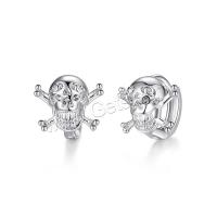 Brass Huggie Hoop Earring, Skull, plated, for woman nickel, lead & cadmium free, 11*9mm 