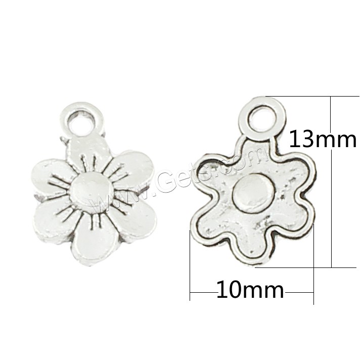 Zinc Alloy Flower Pendants, antique silver color plated, 10x13x2mm, Hole:Approx 1mm, Approx 1600PCs/Bag, Sold By Bag