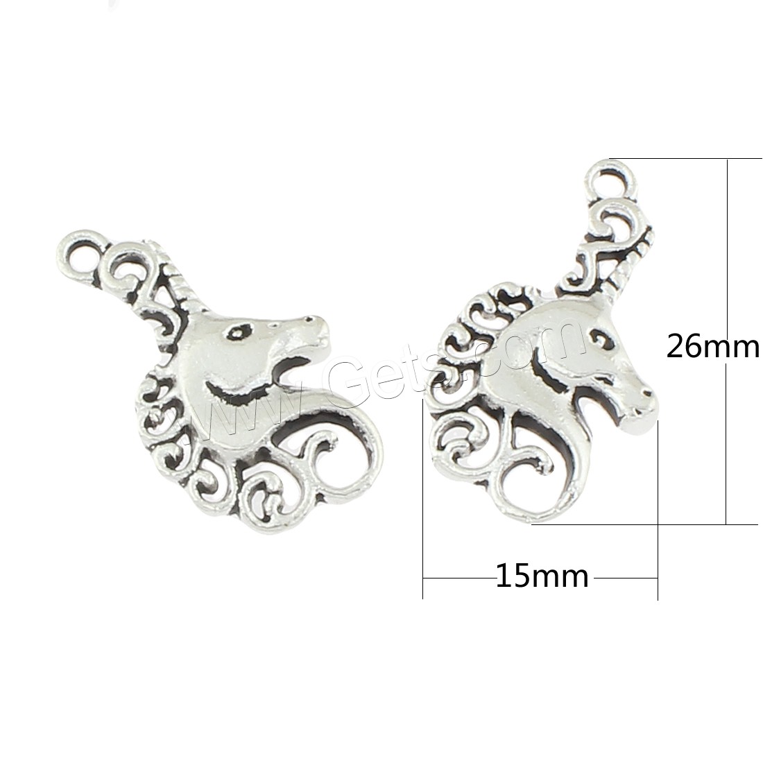 Pendentifs animaux en alliage de zinc, cheval, Plaqué de couleur d'argent, 15x26x3mm, Trou:Environ 1mm, Environ 270PC/sac, Vendu par sac