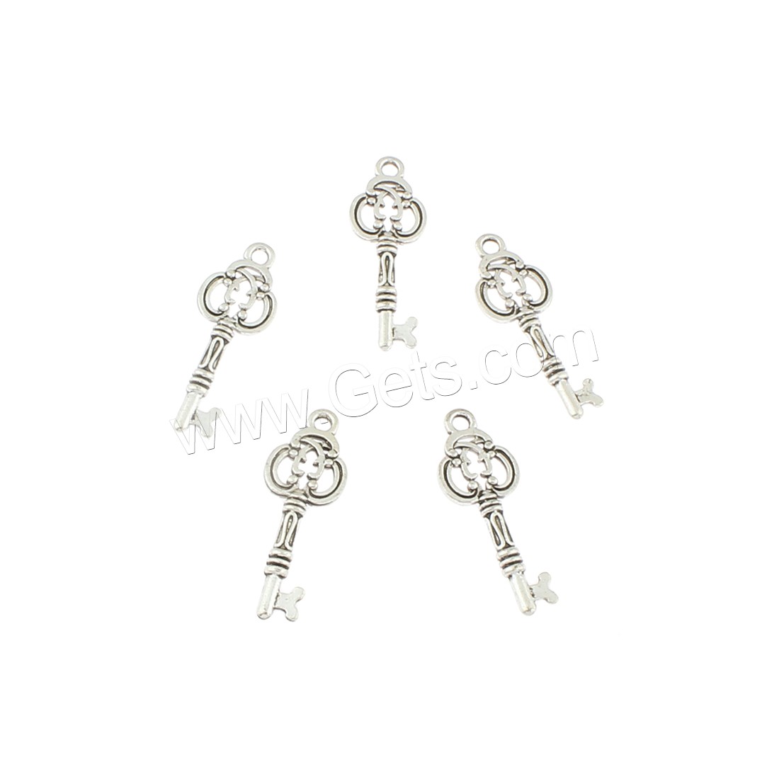 Bijoux pendentifs en Zinc alliage , alliage de zinc, clé, Plaqué de couleur d'argent, 10x27x3mm, Trou:Environ 2mm, Environ 500PC/sac, Vendu par sac