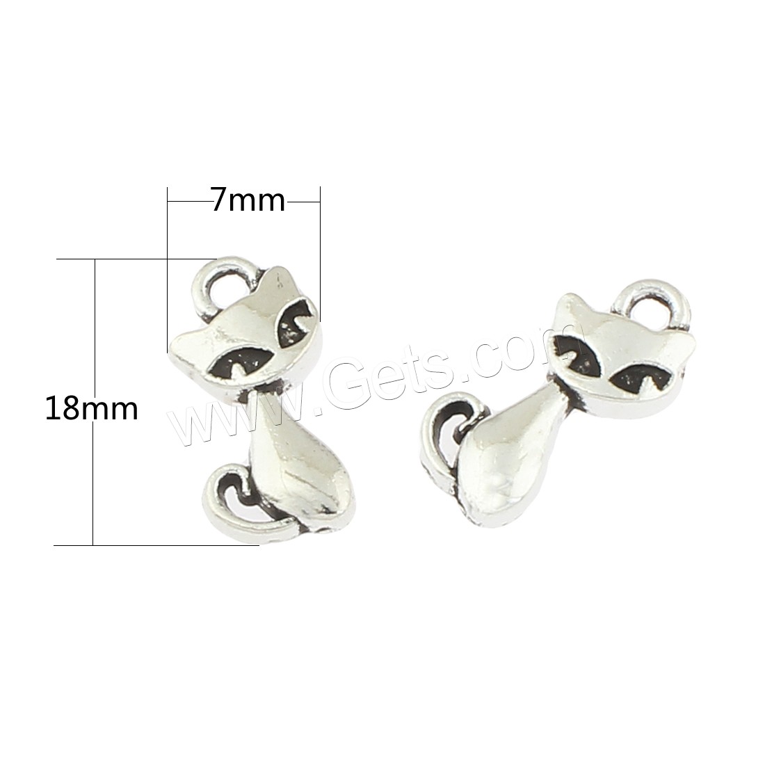 Zinc Alloy Animal Pendants, Cat, antique silver color plated, 7x18x2mm, Hole:Approx 1mm, Approx 625PCs/Bag, Sold By Bag