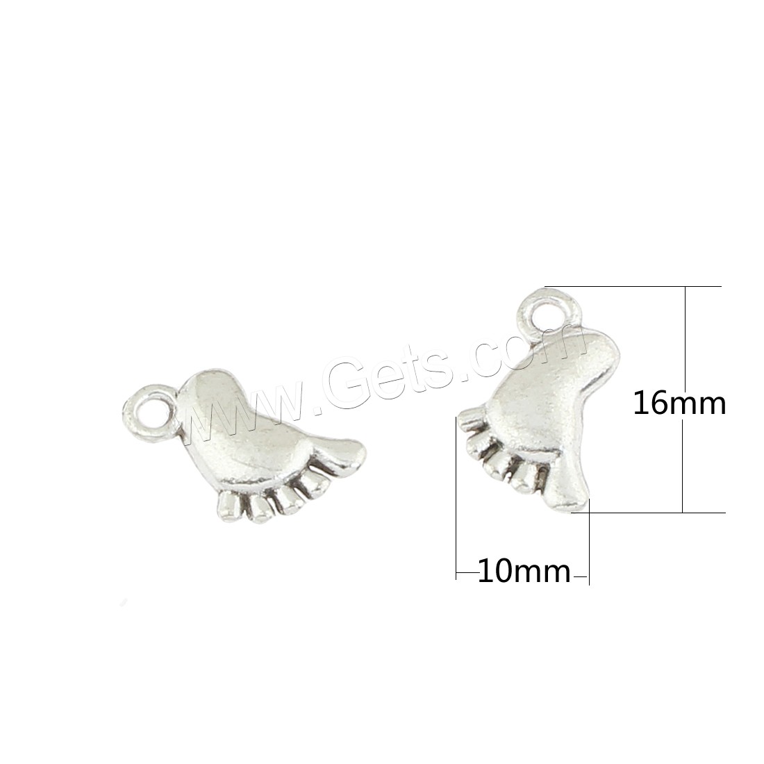 Bijoux pendentifs en Zinc alliage , alliage de zinc, Pied, Plaqué de couleur d'argent, 10x16x3mm, Trou:Environ 2mm, Environ 410PC/sac, Vendu par sac