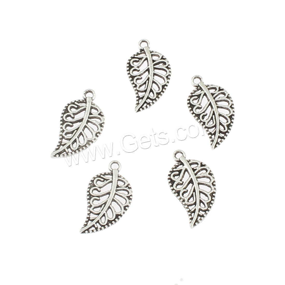 Pendentifs feuilles en alliage de zinc , Plaqué de couleur d'argent, 10x18x2mm, Trou:Environ 1mm, Environ 830PC/sac, Vendu par sac