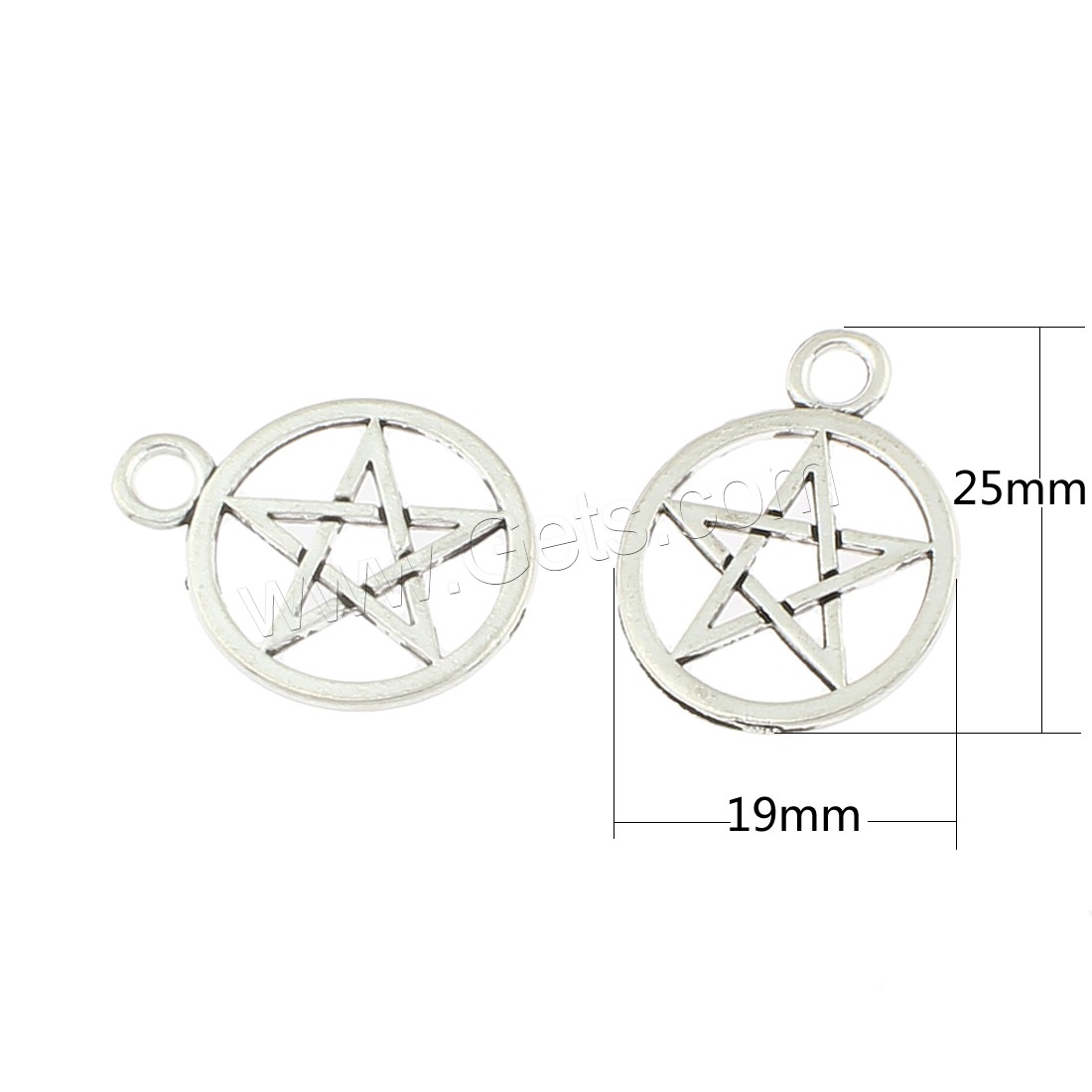 Bijoux pendentifs en Zinc alliage , alliage de zinc, Pentagram, Plaqué de couleur d'argent, 19x25x2mm, Trou:Environ 3mm, Environ 290PC/sac, Vendu par sac