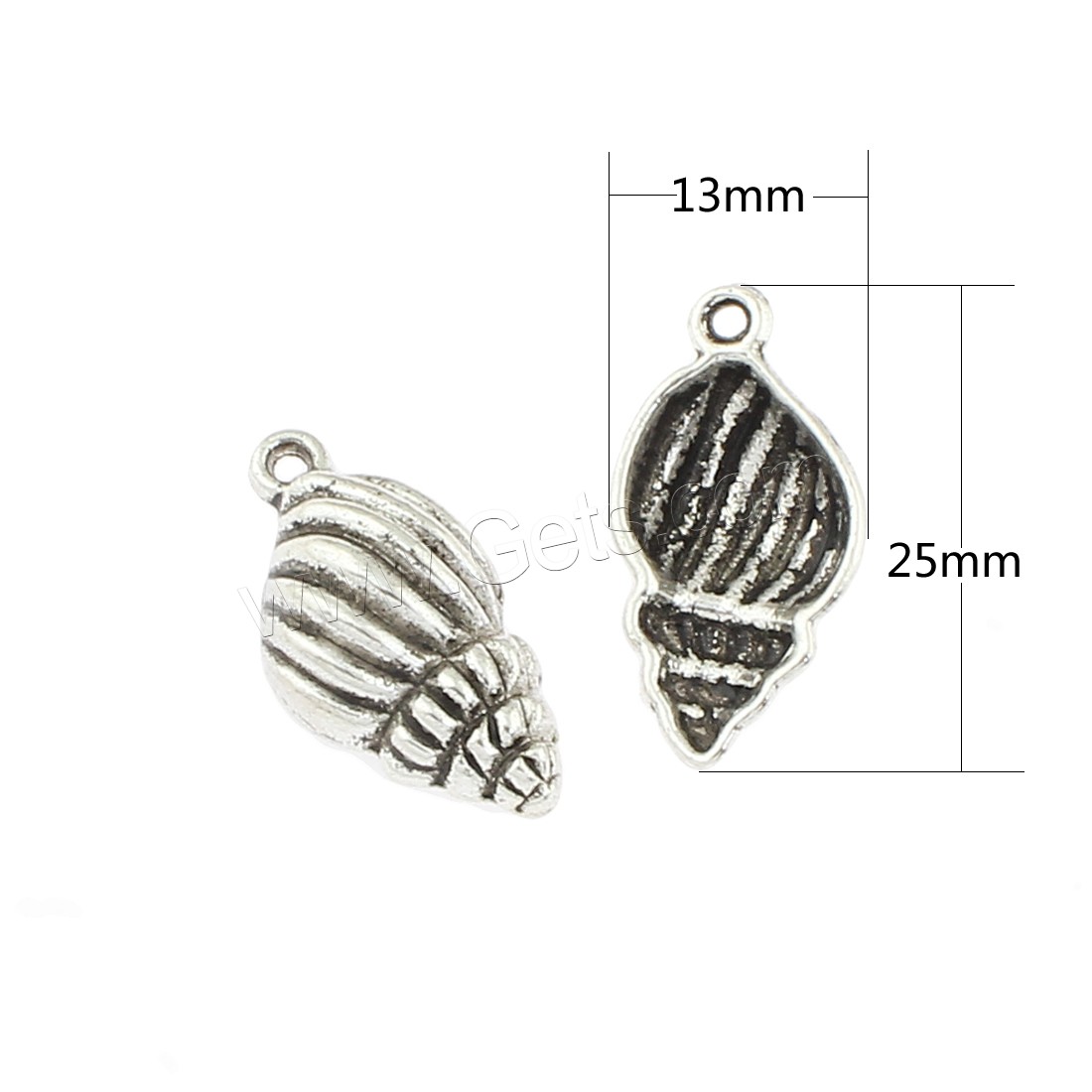 Pendentifs animaux en alliage de zinc, conque, Plaqué de couleur d'argent, 13x25x6mm, Trou:Environ 1mm, Environ 250PC/sac, Vendu par sac