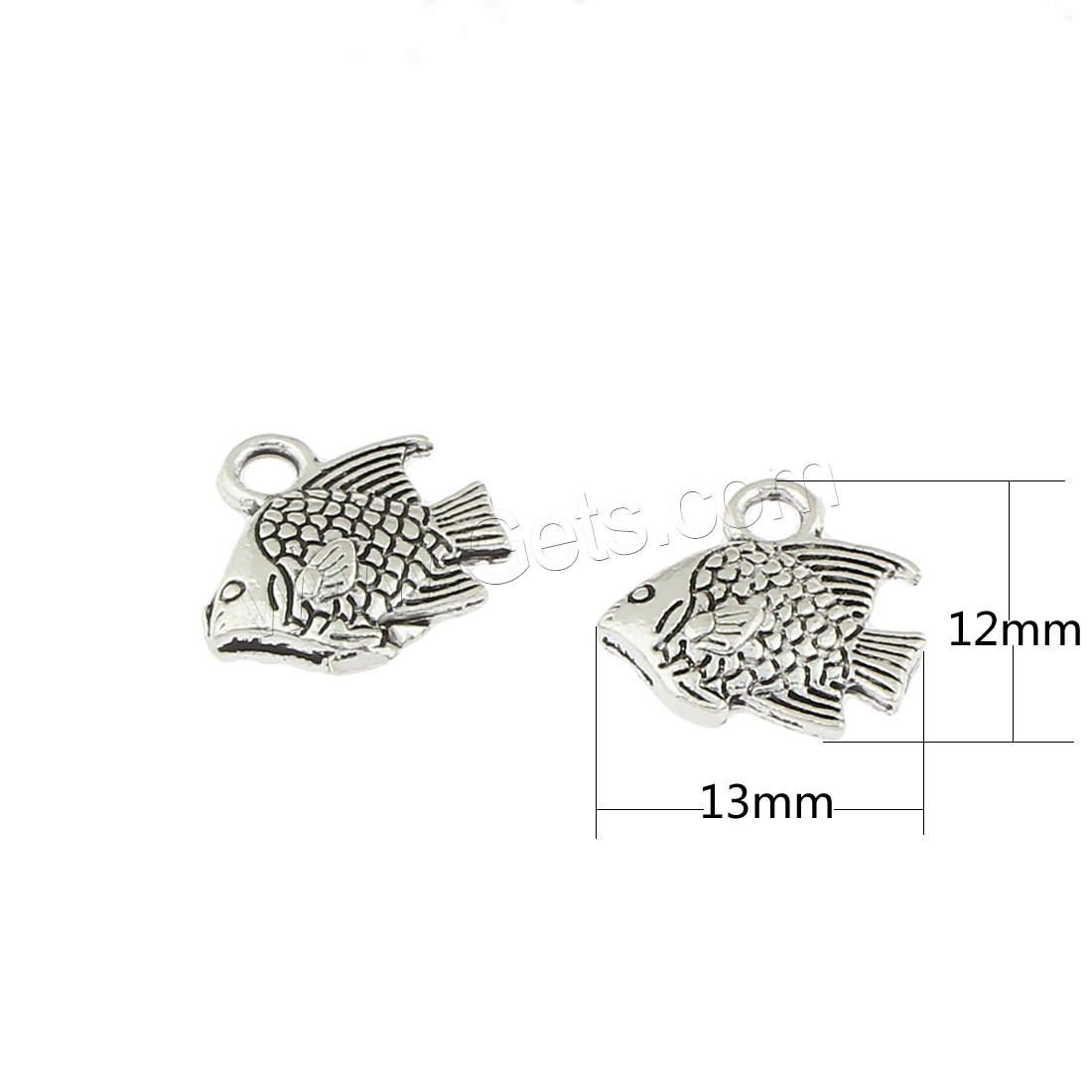 Pendentifs animaux en alliage de zinc, poisson, Plaqué de couleur d'argent, 13x12x3mm, Trou:Environ 1mm, Environ 410PC/sac, Vendu par sac