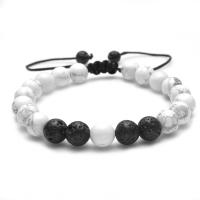 Pulsera en Abalorios de Lava, con Piedras preciosas, Ajustable & unisexo, en blanco y negro, 8mm, longitud:aproximado 6 Inch, Vendido por Sarta