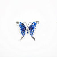 El esmalte Broche, metal, Mariposa, chapado en color de plata, para mujer & con diamantes de imitación, más colores para la opción, 45*40mm, Vendido por UD