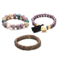 aleación de zinc Pulsera, con Hilo de algodón & Piedras preciosas & madera, chapado, tres piezas & para mujer, más colores para la opción, 60mm,52mm, 3Strandsfilamento/Set, Vendido por Set