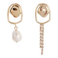 Asymmetric Earrings, Zinc Alloy, zinc alloy post pin, Triangle, plated, imitation pearl & for woman & with rhinestone, golden 