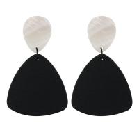 Boucle d'oreille en bois, Alliage de zinc puce boucle d'oreille, Placage, pour femme, noire Vendu par paire