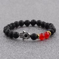 Lava Bead Bracelet, Mixed Agate, with Lava & Zinc Alloy, Round & Unisex, 8mm Inch 