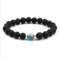 Lava Bead Bracelet, with Gemstone, Round & Unisex, black, 8mm .5 Inch 