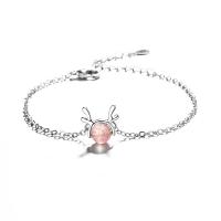 Brass Bracelets, with Strawberry Quartz, with 1.4lnch extender chain, Antlers, platinum plated, oval chain & for woman, 6mm Approx 6 Inch 