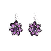 Zinc Alloy Drop Earring, with Crystal, zinc alloy earring hook, Flower, silver color plated, vintage & for woman, purple 