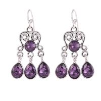 Zinc Alloy Drop Earring, with Crystal, zinc alloy earring hook, silver color plated, vintage & for woman, purple 