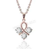 Collier zircon cubique de zinc Alloy, alliage de zinc, Plaqué de couleur d'or rose, pour femme & avec zircone cubique, protéger l'environnement, sans nickel, plomb et cadmium, 21mmx17mm,476mm, Vendu par brin