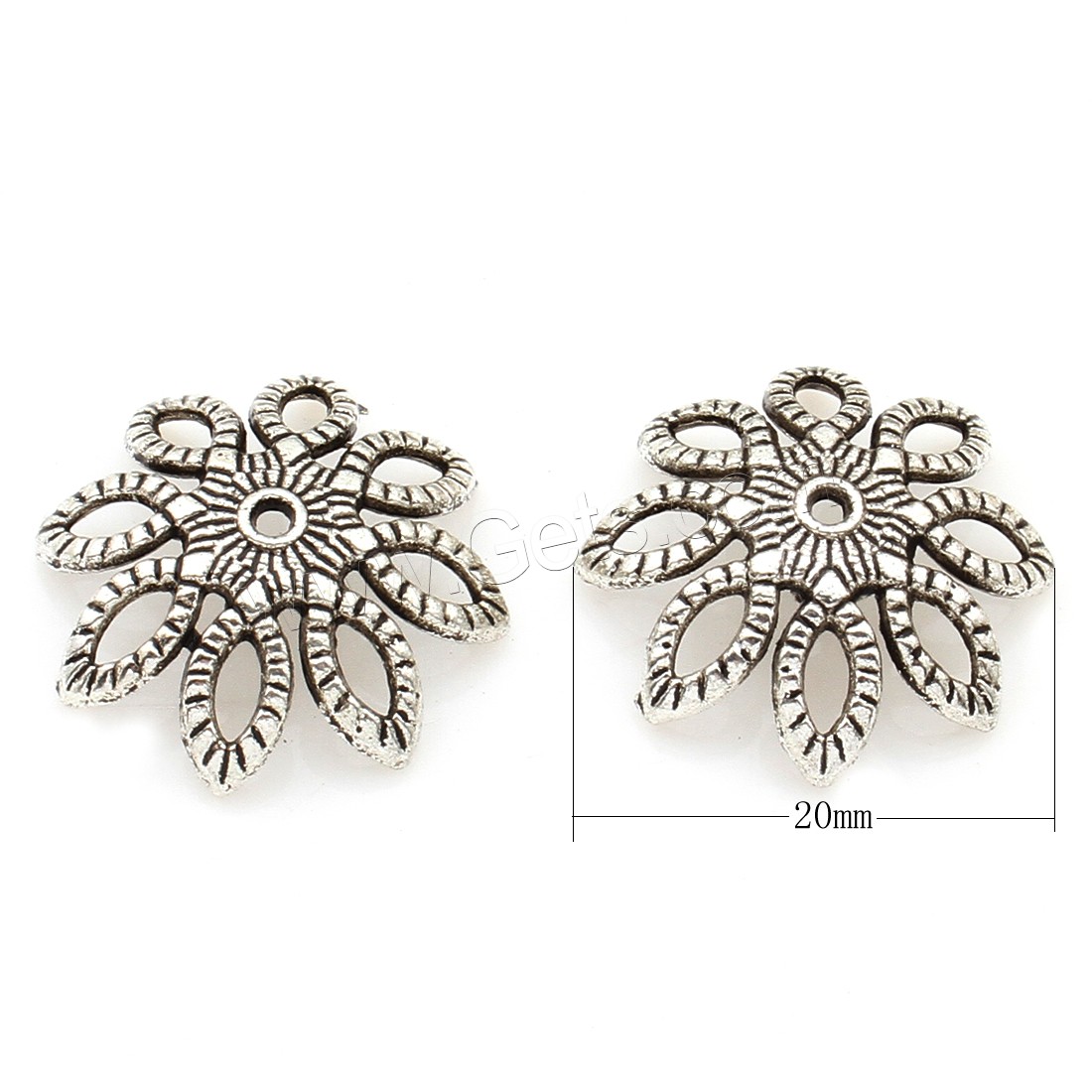 Zinc Alloy Bead Caps, Flower, plated, silver color, 20*6mm, Approx 333PCs/Bag, Sold By Bag