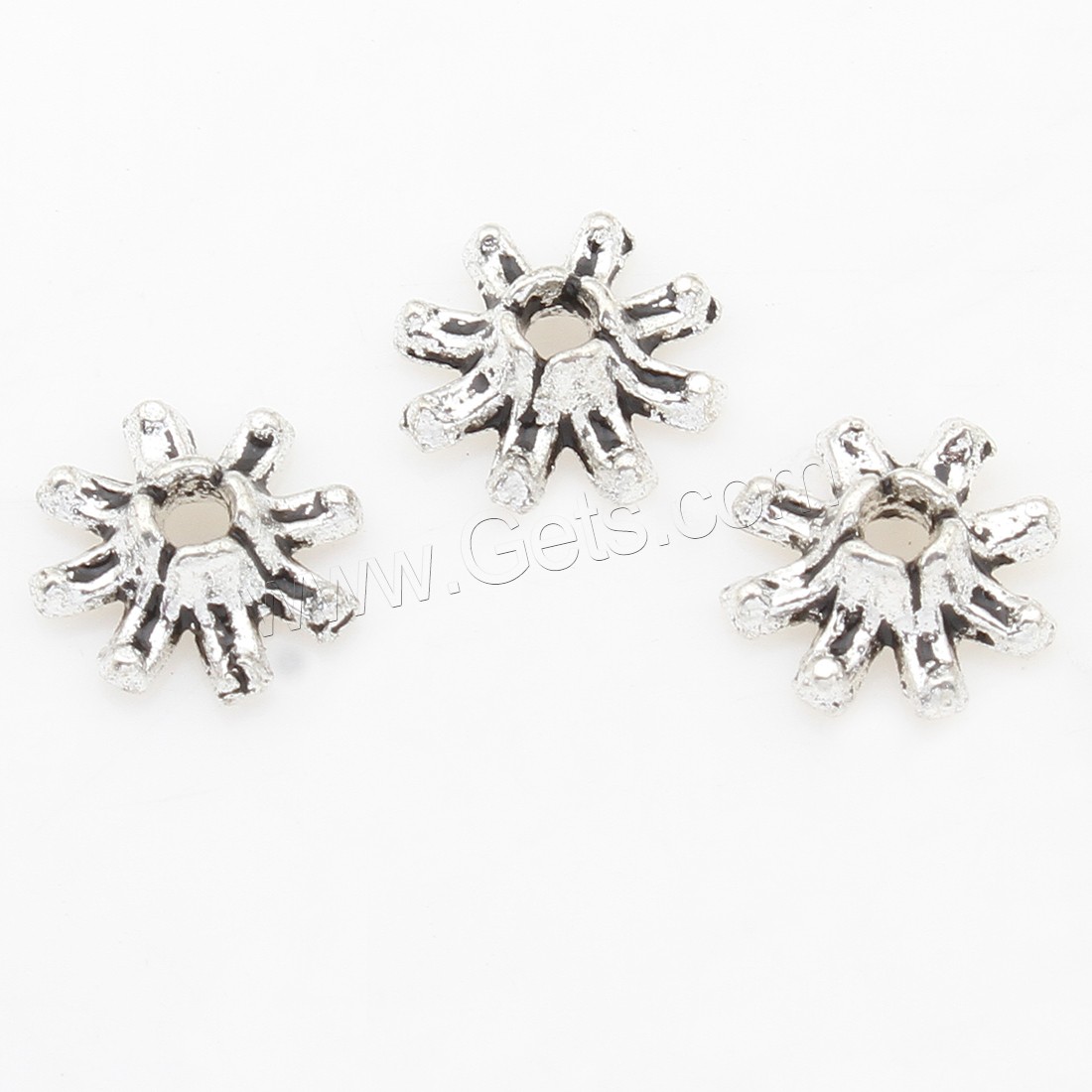 Tapa de abalorio de aleación de zinc, Flor, chapado, plateado, 8*3mm, 1500PCs/Bolsa, Vendido por Bolsa