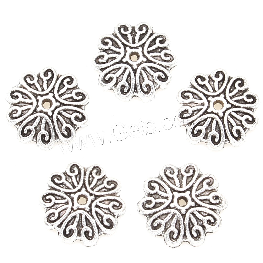 Zink Legierung Perlenkappen, Zinklegierung, Blume, plattiert, Silberfarbe, 11*2mm, 1000PCs/Tasche, verkauft von Tasche