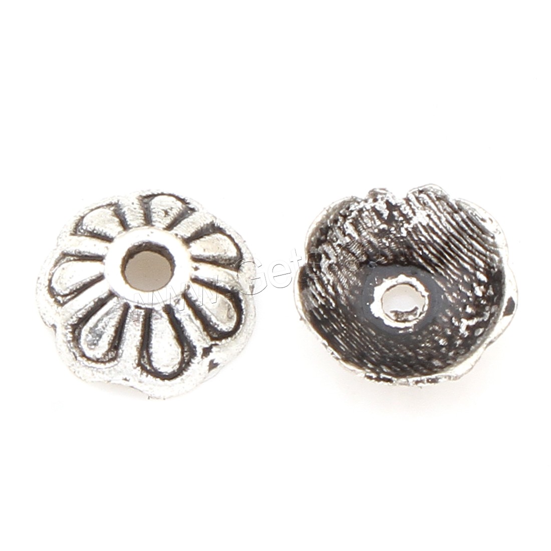 Zinc Alloy Bead Caps, Flower, plated, silver color, 7*2mm, 4000PCs/Bag, Sold By Bag