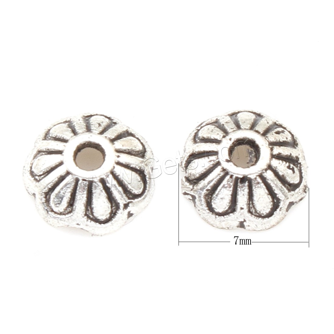 Zinc Alloy Bead Caps, Flower, plated, silver color, 7*2mm, 4000PCs/Bag, Sold By Bag