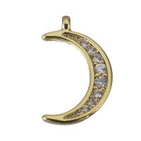 Cubic Zirconia Micro Pave Brass Pendant, Moon, gold color plated, micro pave cubic zirconia Approx 1mm 