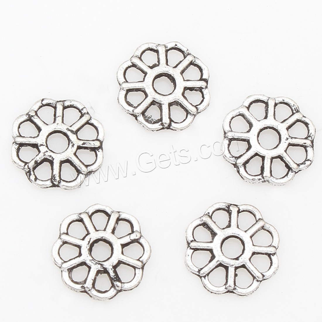 Perles intercalaires en alliage de zinc, fleur, Placage, argent, protéger l'environnement, sans nickel, plomb et cadmium, 8*1mm, 3000PC/sac, Vendu par sac