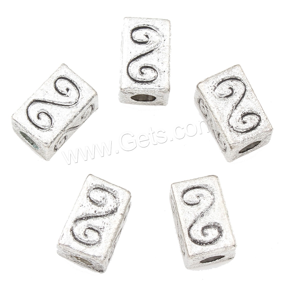 Zinklegierung Schmuckperlen, Rechteck, plattiert, Silberfarbe, frei von Nickel, Blei & Kadmium, 7*10mm, 250PCs/Tasche, verkauft von Tasche