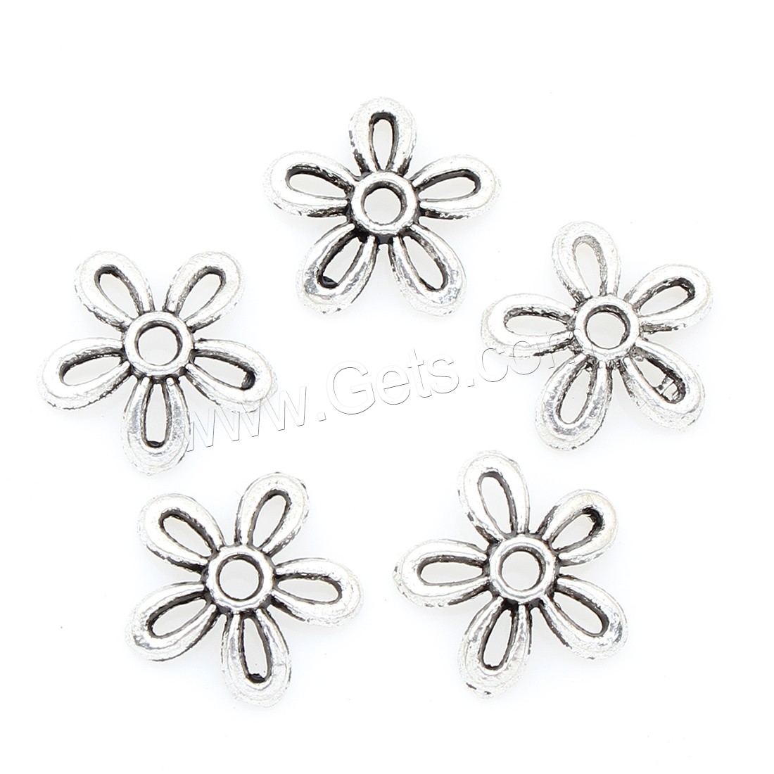 Tapa de abalorio de aleación de zinc, Flor, chapado, plateado, libre de níquel, plomo & cadmio, 12*2mm, 1500PCs/Bolsa, Vendido por Bolsa